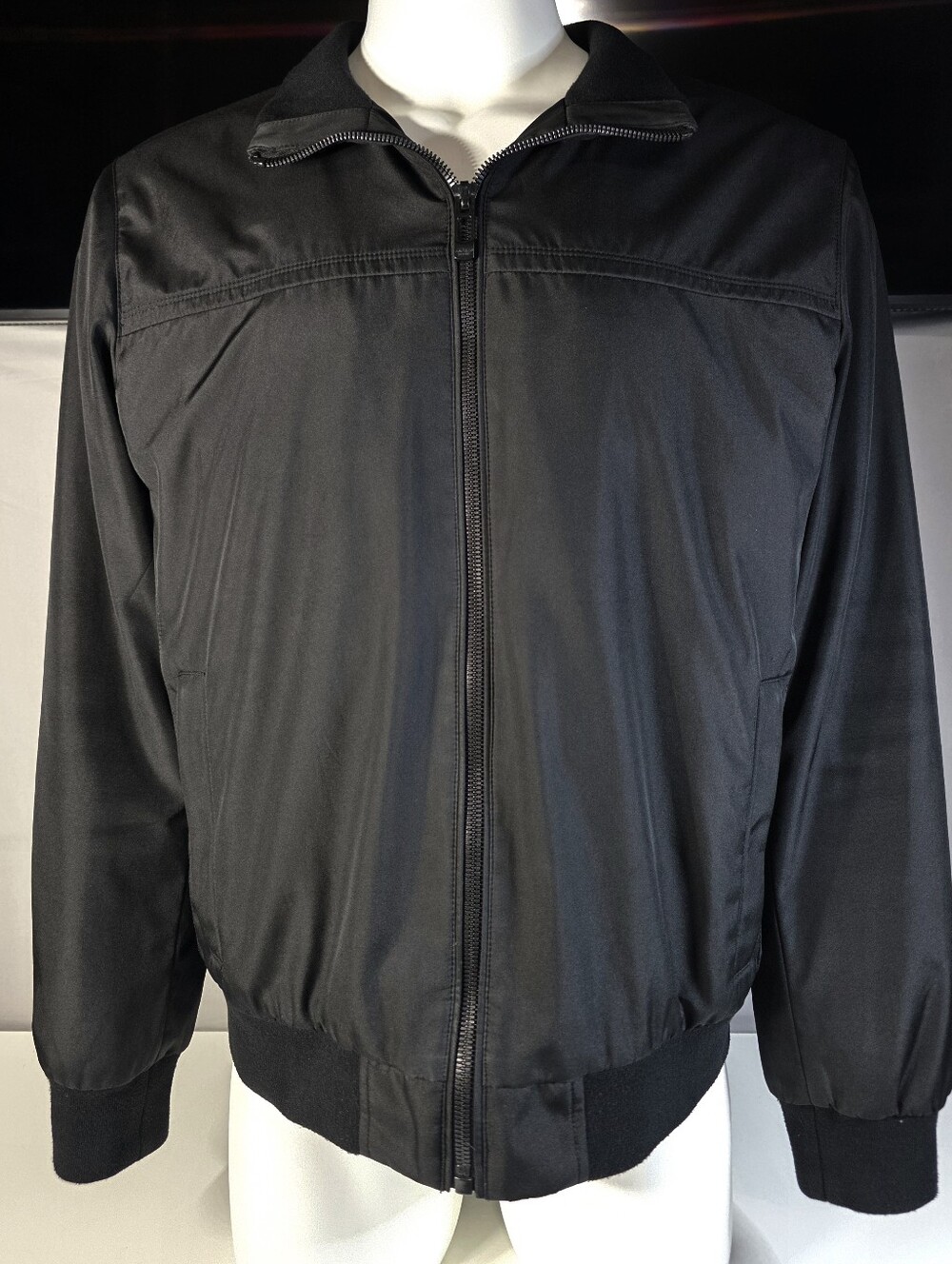 Andrew Marc black lightweight windbreaker bomber jacket Sz L
